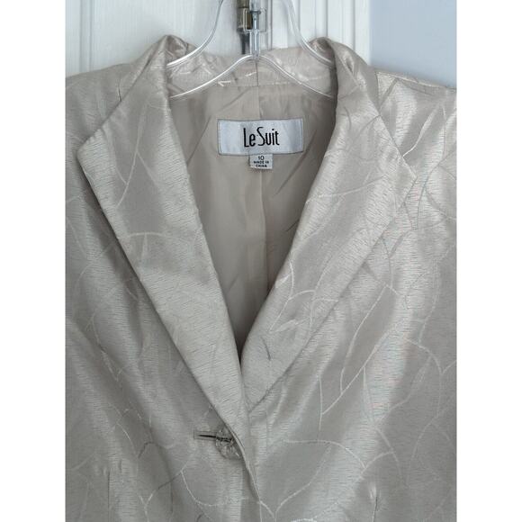 EUC Le Suit 2 Piece Blazer Skirt Set Light Gold Champagne Shimmer Design Size 10 - Picture 15 of 16